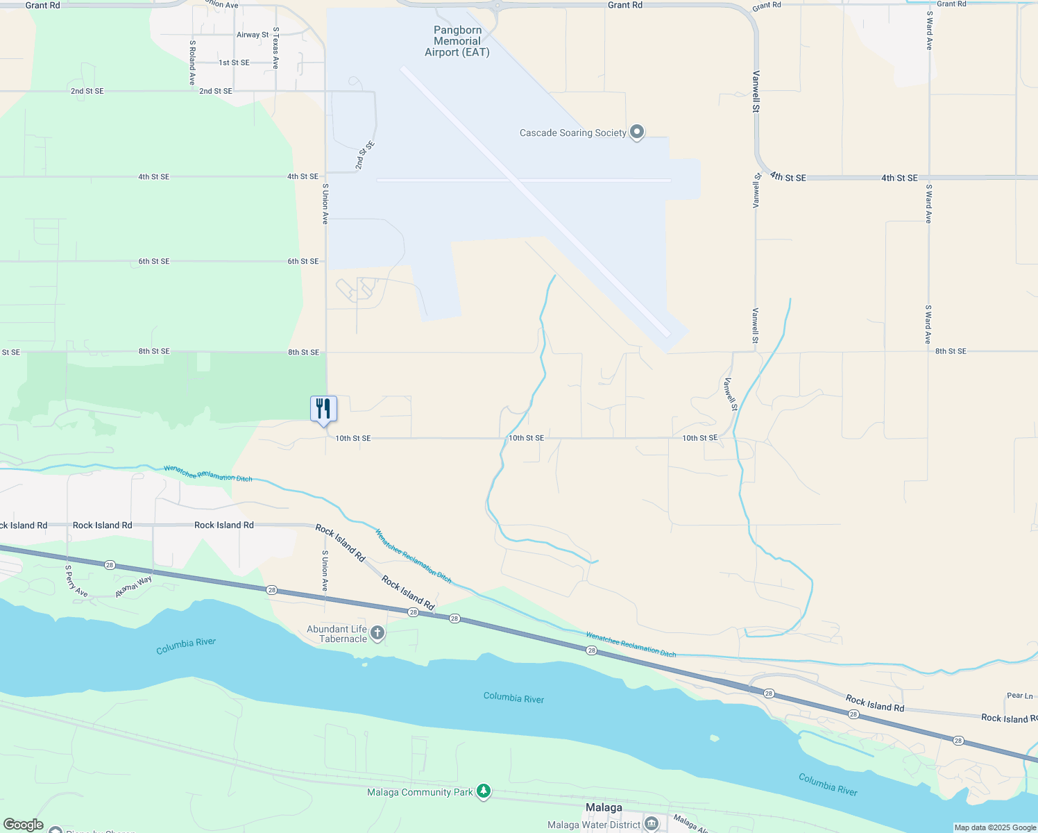 map of restaurants, bars, coffee shops, grocery stores, and more near 3777 10th Street Southeast in East Wenatchee