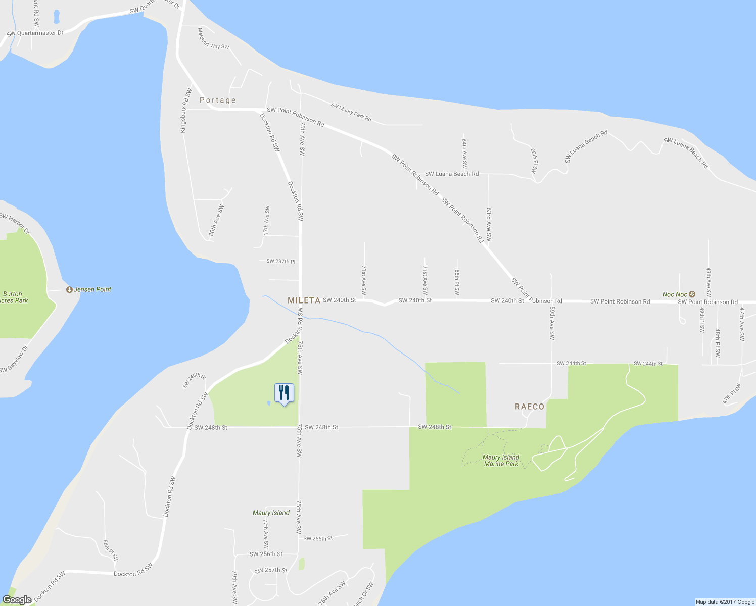 map of restaurants, bars, coffee shops, grocery stores, and more near 7003 Southwest 240th Street in Vashon