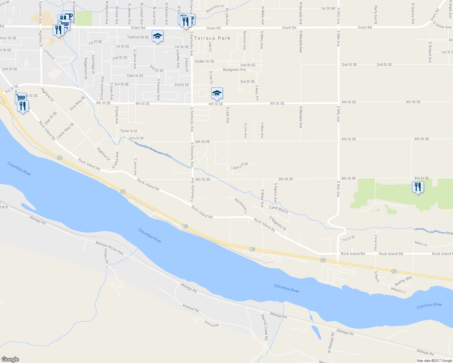 map of restaurants, bars, coffee shops, grocery stores, and more near 1880 8th Street Southeast in East Wenatchee