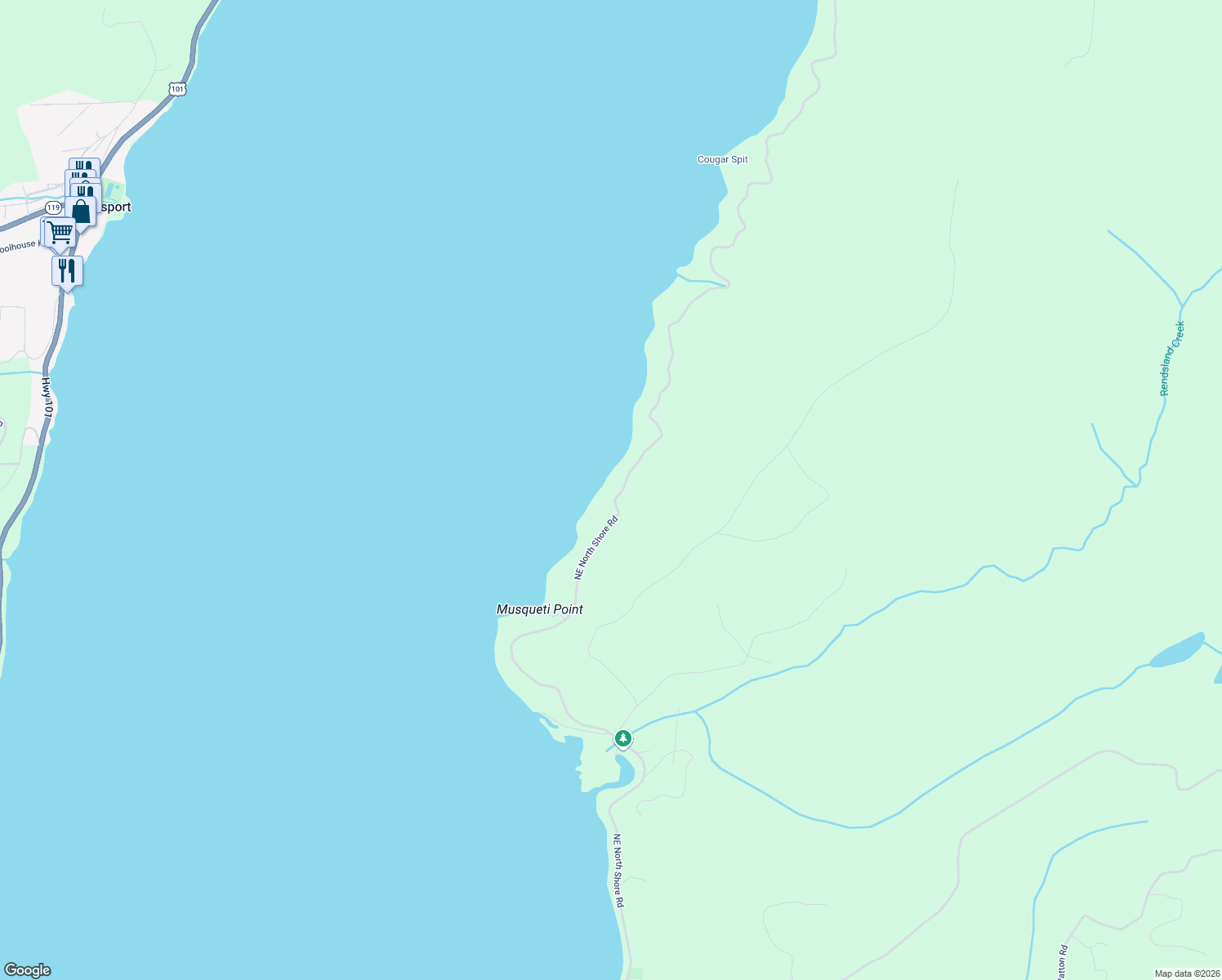 map of restaurants, bars, coffee shops, grocery stores, and more near 19691 Northeast North Shore Road in Tahuya