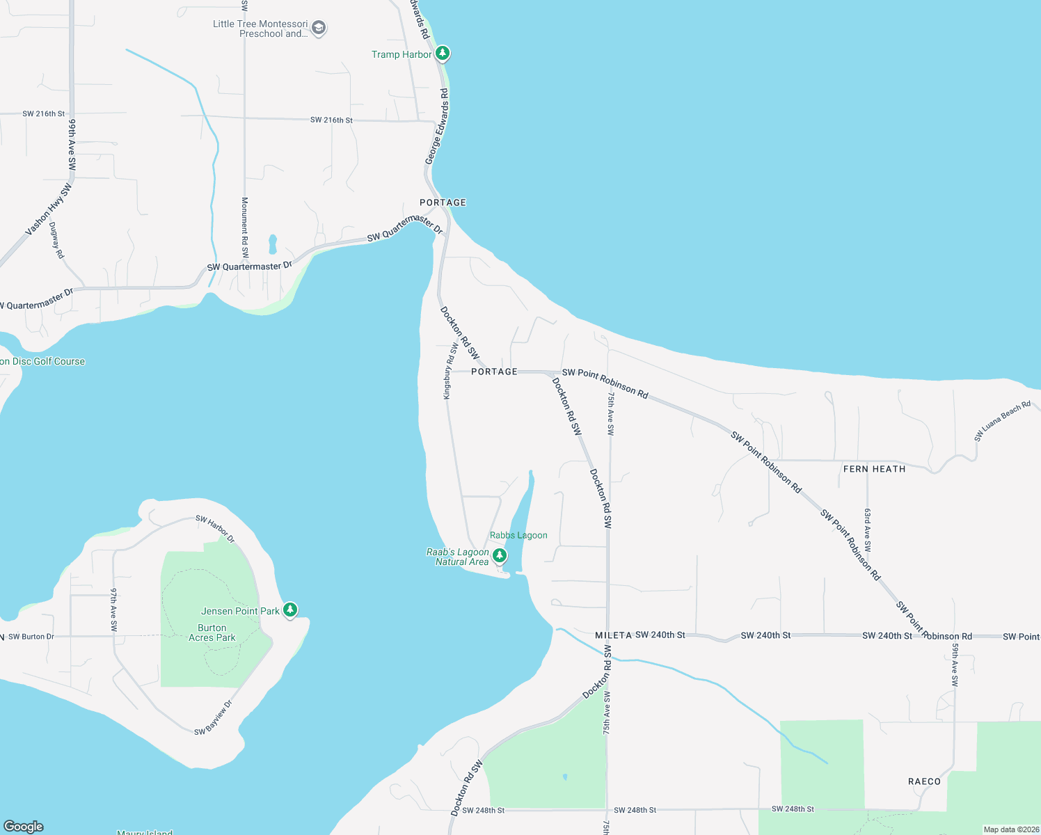 map of restaurants, bars, coffee shops, grocery stores, and more near 22841 Dockton Road Southwest in Vashon