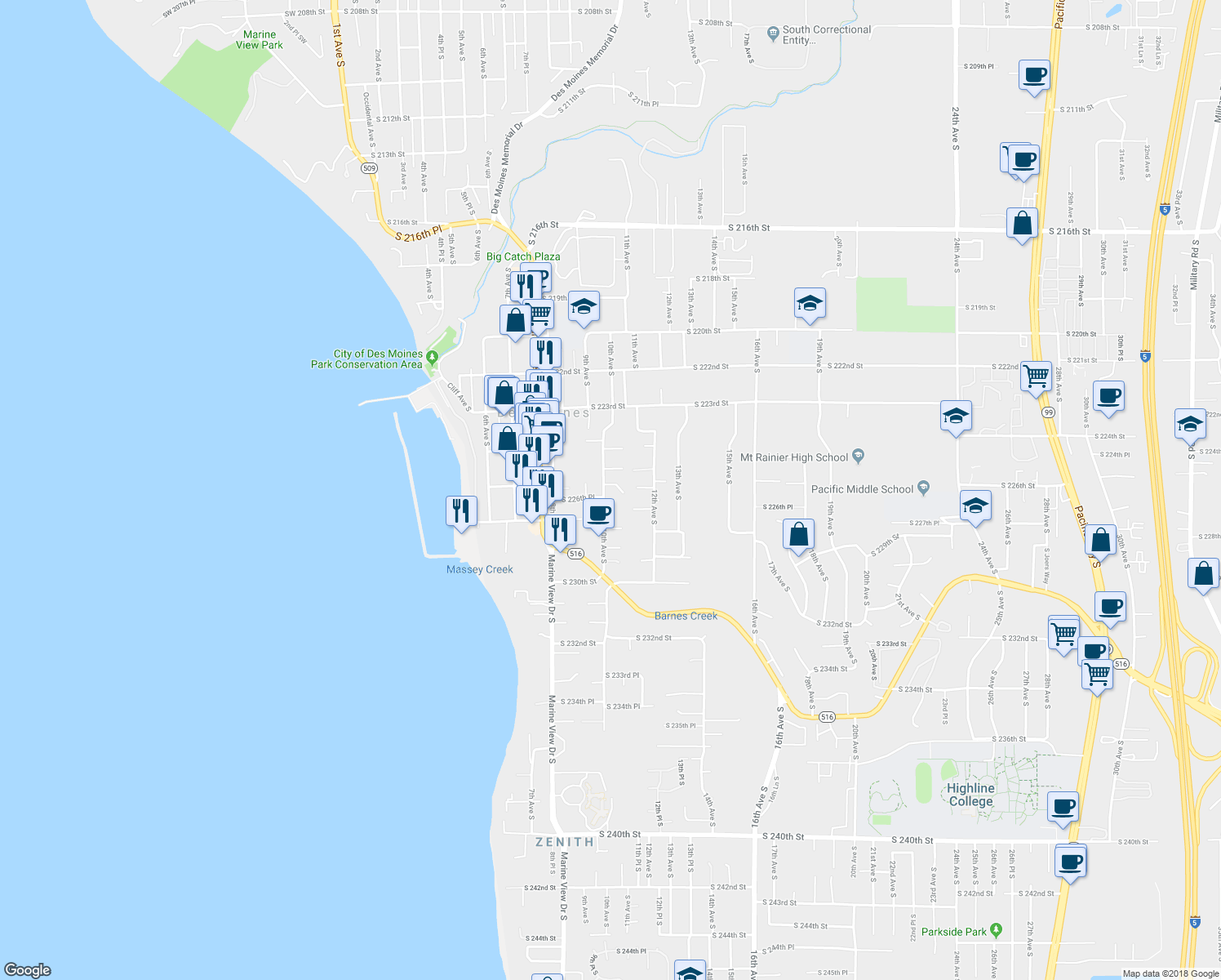 map of restaurants, bars, coffee shops, grocery stores, and more near 1001 South 226th Street in Des Moines