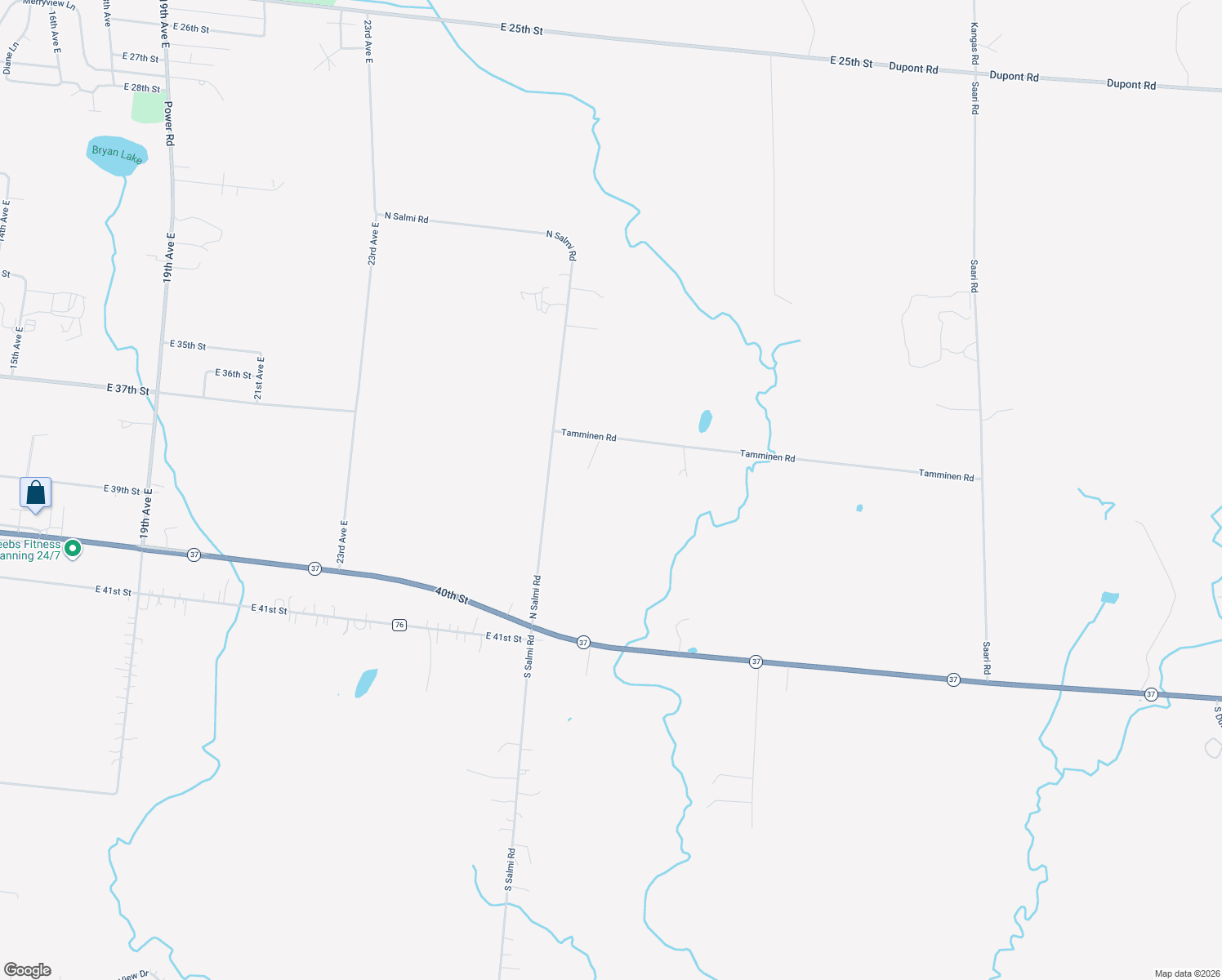 map of restaurants, bars, coffee shops, grocery stores, and more near 11470 Tamminen Road in Hibbing