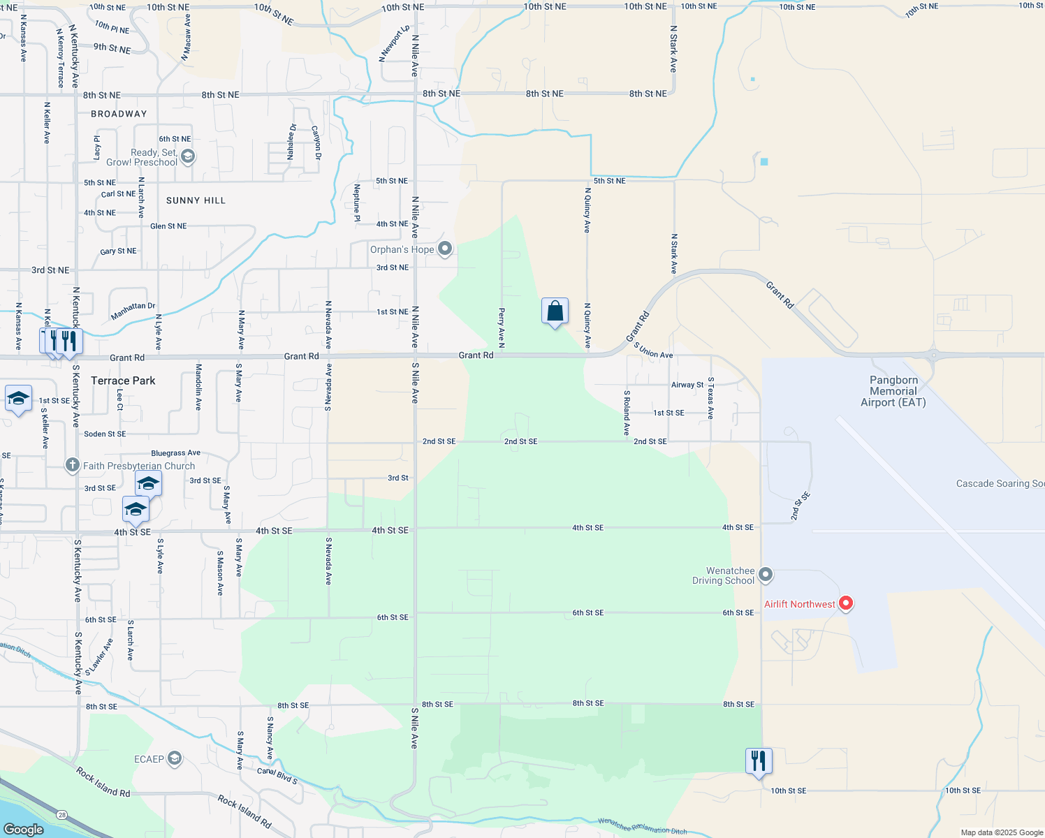 map of restaurants, bars, coffee shops, grocery stores, and more near 2751 2nd Street Southeast in East Wenatchee