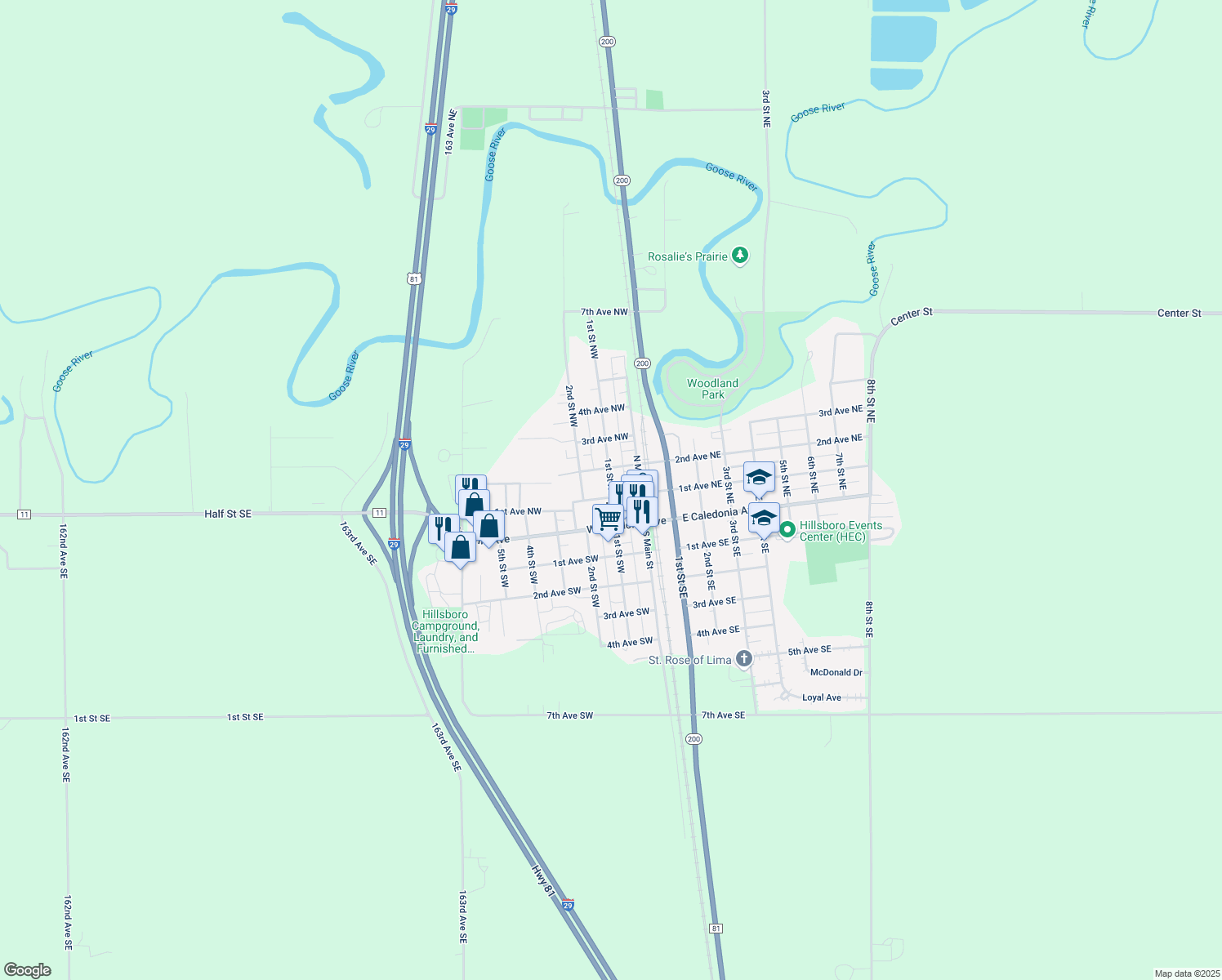 map of restaurants, bars, coffee shops, grocery stores, and more near 111 1st Street Northwest in Hillsboro