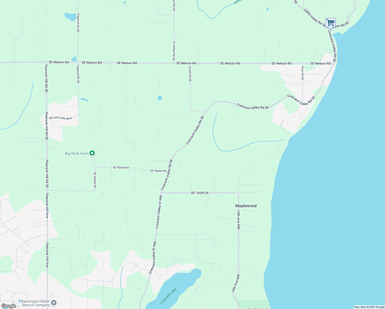 map of restaurants, bars, coffee shops, grocery stores, and more near 15545 Crescent Valley Road Southeast in Olalla