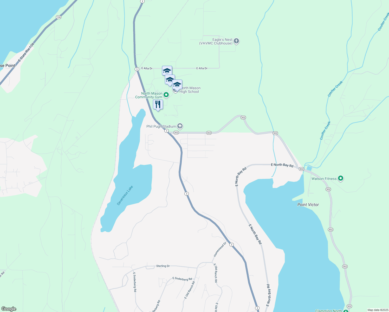 map of restaurants, bars, coffee shops, grocery stores, and more near 51 East Cardinal Court in Allyn-Grapeview