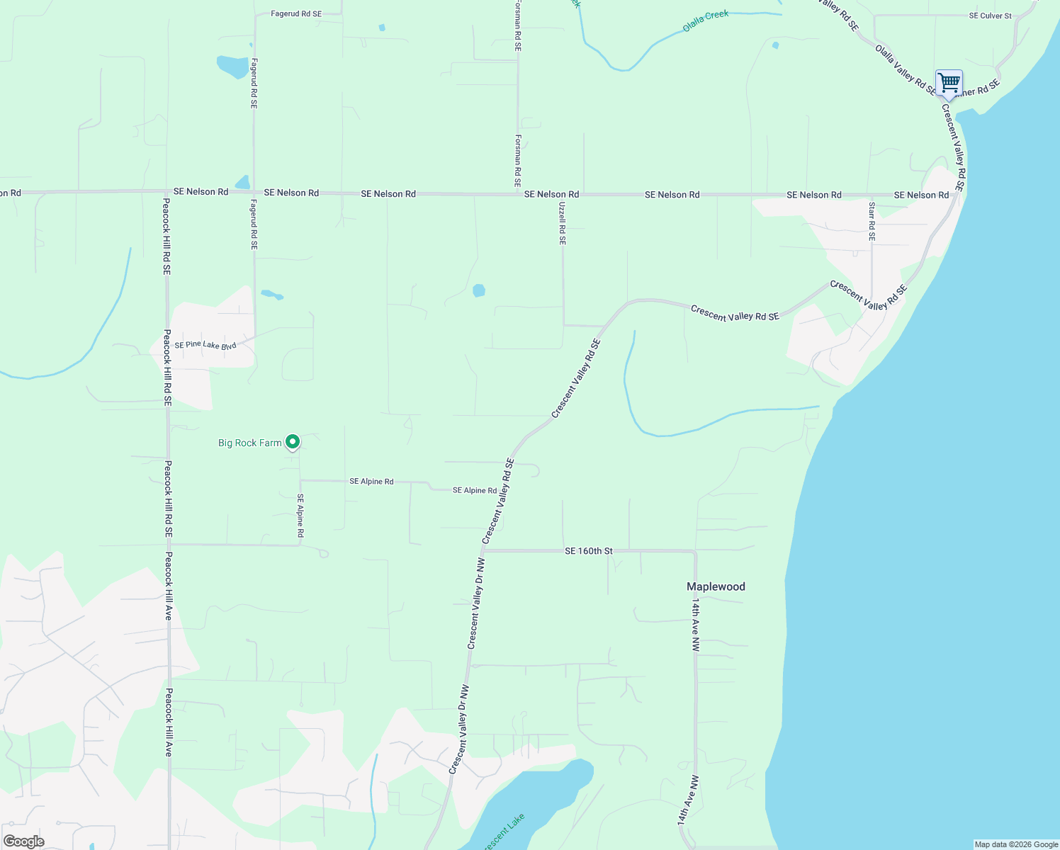 map of restaurants, bars, coffee shops, grocery stores, and more near 15545 Crescent Valley Road Southeast in Olalla