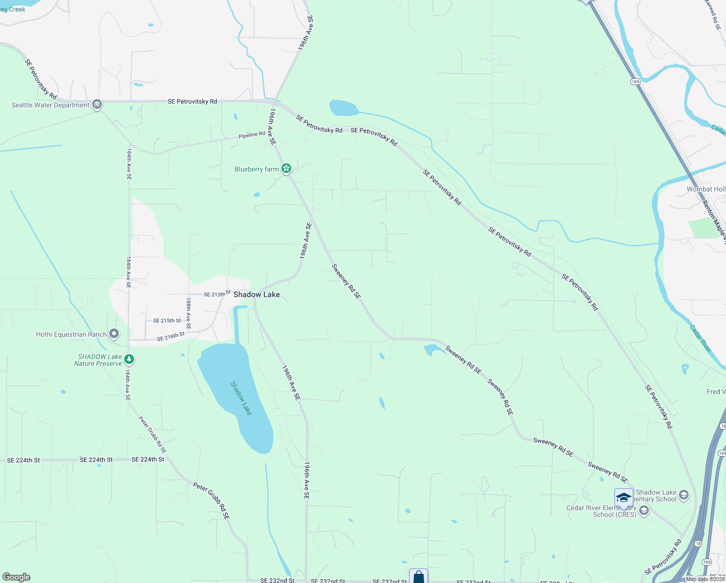map of restaurants, bars, coffee shops, grocery stores, and more near 21230 Sweeney Road Southeast in Maple Valley
