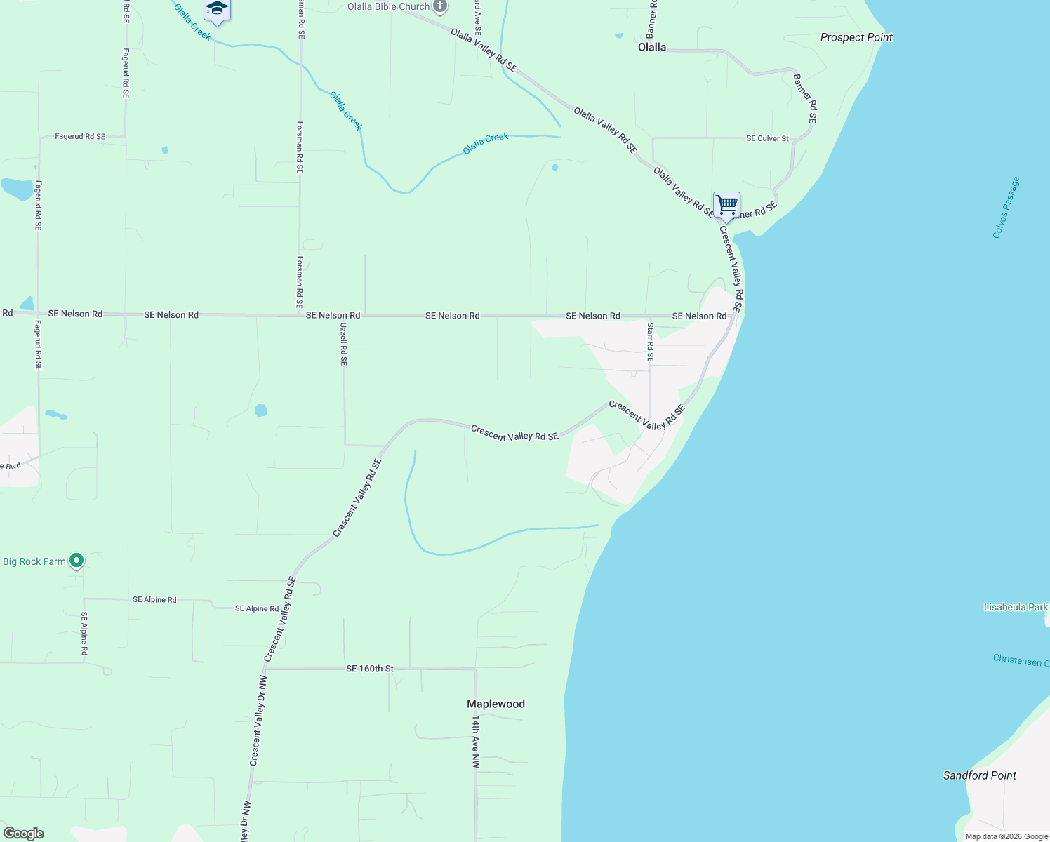 map of restaurants, bars, coffee shops, grocery stores, and more near 14590 Crescent Valley Road Southeast in Olalla