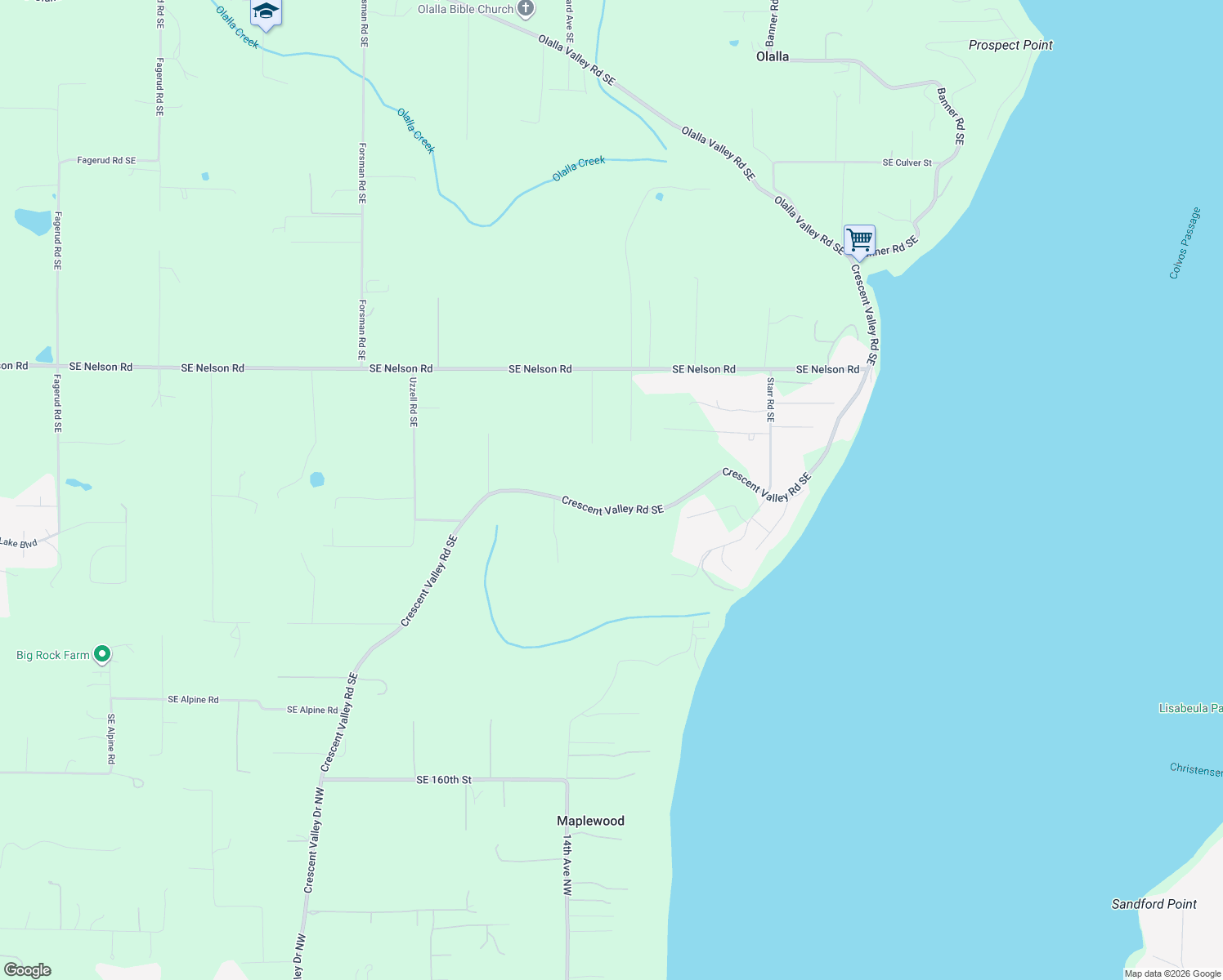 map of restaurants, bars, coffee shops, grocery stores, and more near 14590 Crescent Valley Road Southeast in Olalla