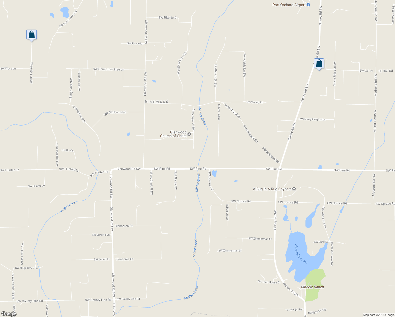 map of restaurants, bars, coffee shops, grocery stores, and more near 2219 Southwest Pine Road in Port Orchard