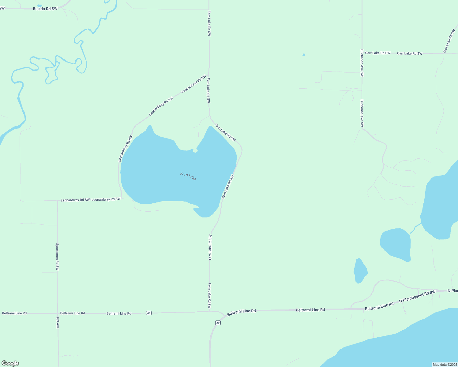 map of restaurants, bars, coffee shops, grocery stores, and more near 4321 Fern Lake Road Southwest in Bemidji