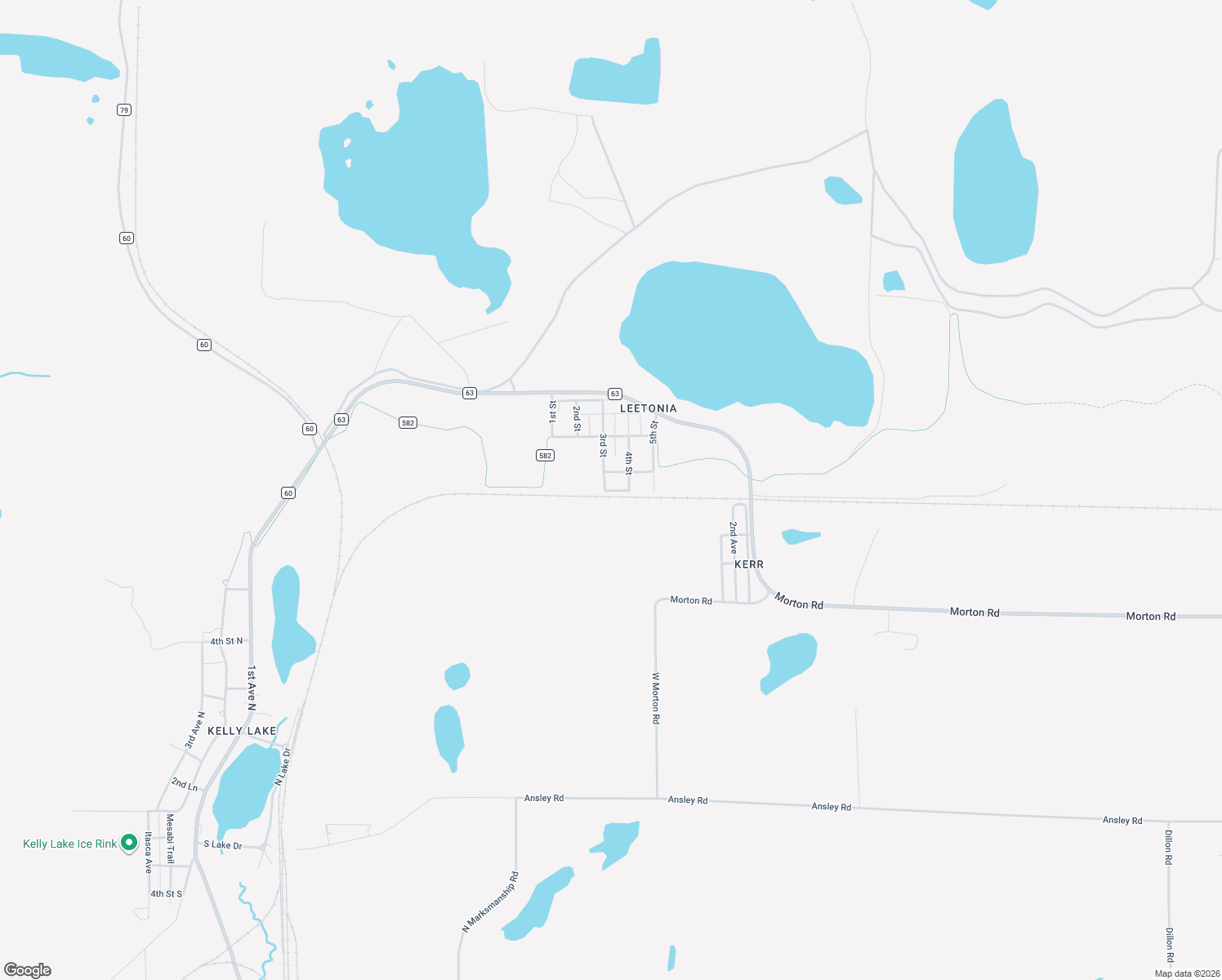 map of restaurants, bars, coffee shops, grocery stores, and more near 4254 3rd Street in Hibbing