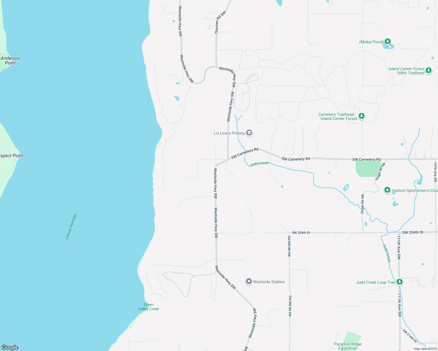 map of restaurants, bars, coffee shops, grocery stores, and more near 19732 Westside Highway Southwest in Vashon