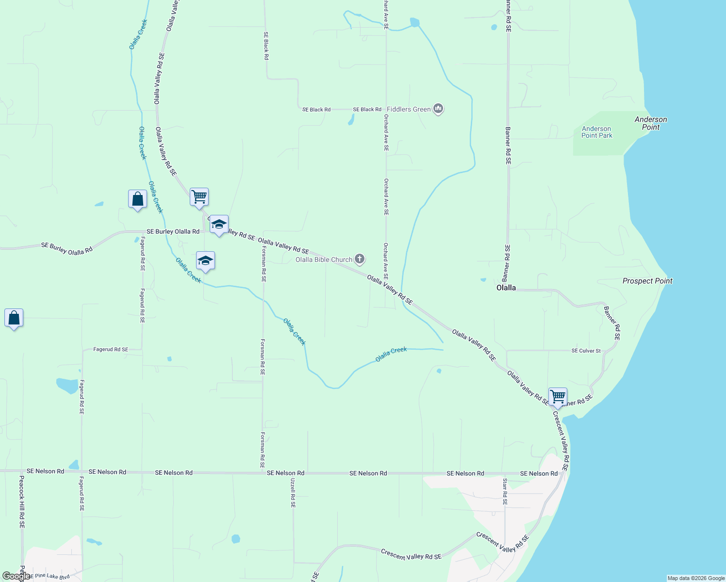 map of restaurants, bars, coffee shops, grocery stores, and more near 13082 Olalla Valley Road Southeast in Olalla