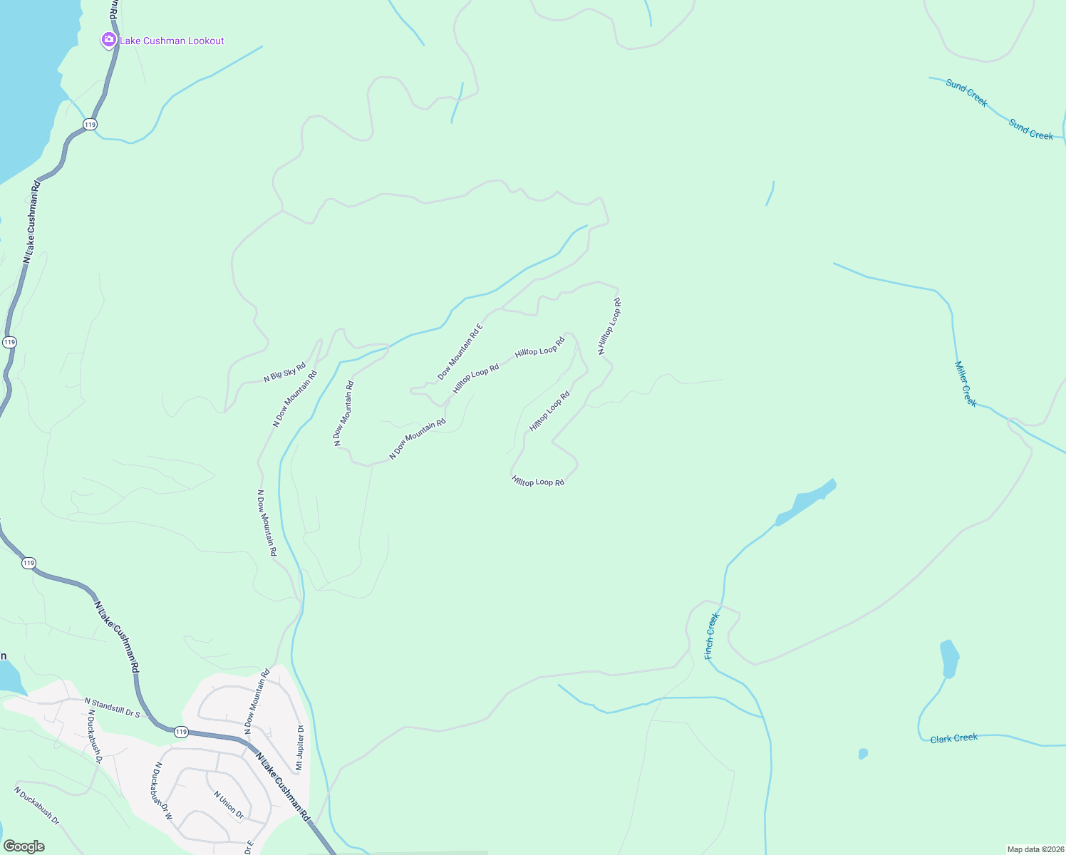 map of restaurants, bars, coffee shops, grocery stores, and more near Hilltop Loop Road in Mason County