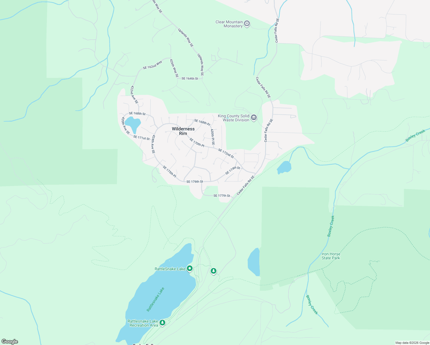 map of restaurants, bars, coffee shops, grocery stores, and more near 17314 430th Avenue Southeast in North Bend