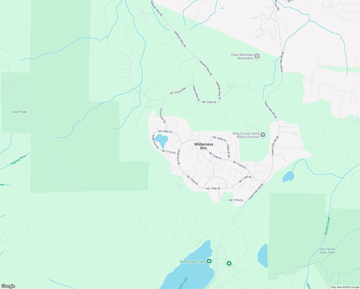 map of restaurants, bars, coffee shops, grocery stores, and more near 16915 424th Avenue Southeast in North Bend