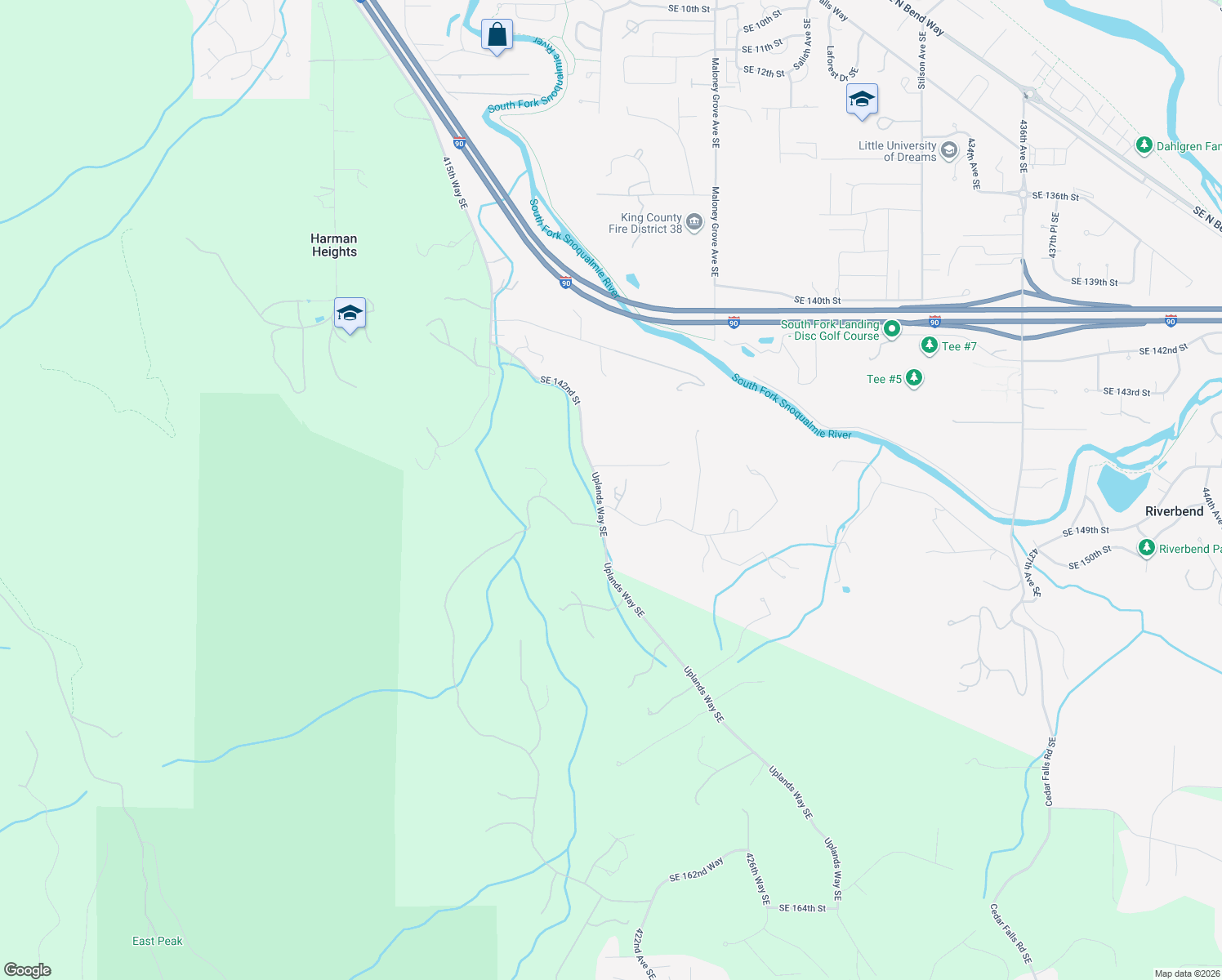 map of restaurants, bars, coffee shops, grocery stores, and more near 42010 Southeast 149th Place in North Bend