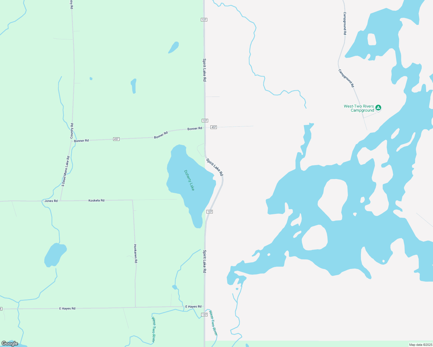 map of restaurants, bars, coffee shops, grocery stores, and more near 4945 Spirit Lake Road in Mountain Iron