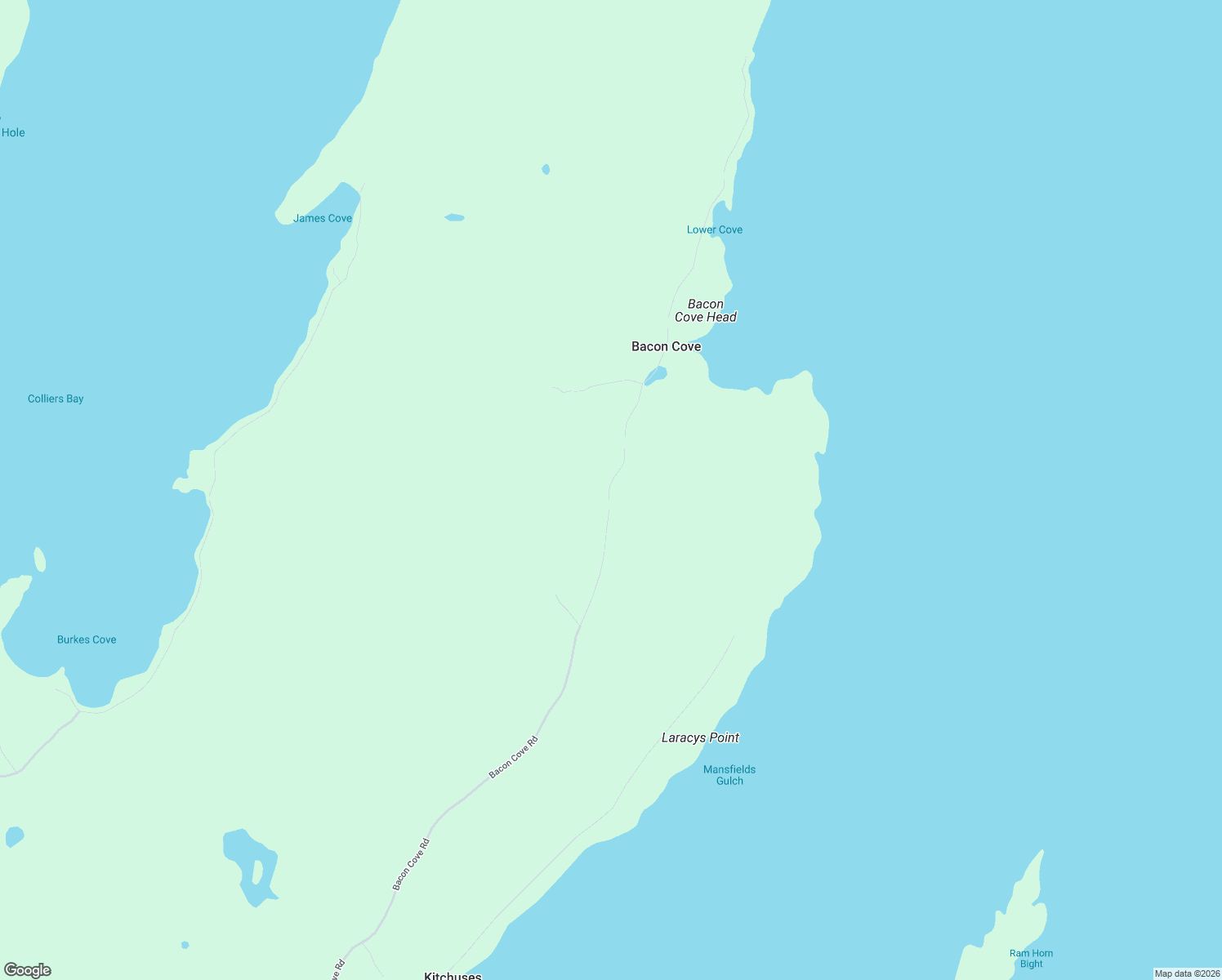 map of restaurants, bars, coffee shops, grocery stores, and more near Bacon Cove Road in Conception Harbour