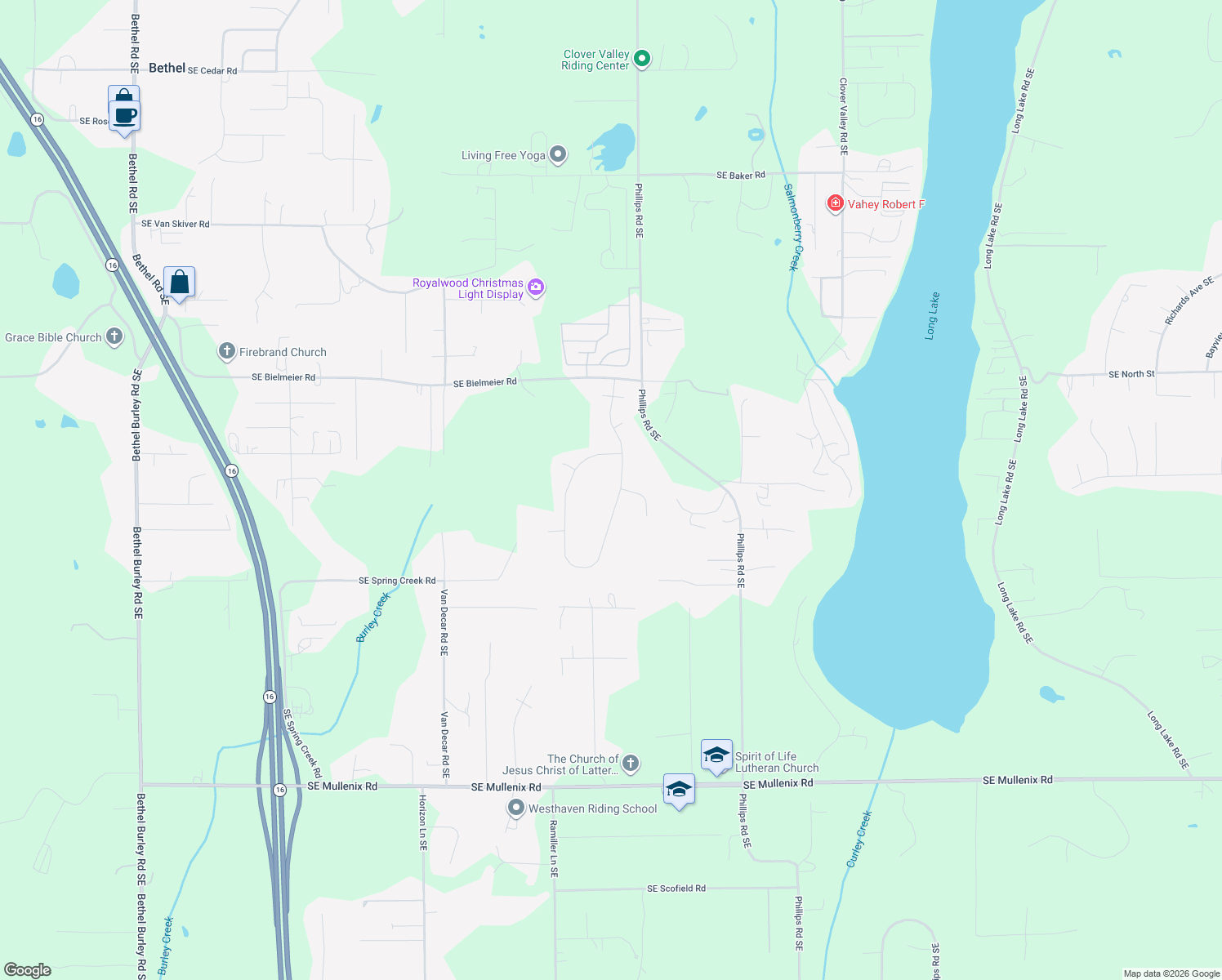 map of restaurants, bars, coffee shops, grocery stores, and more near 7630 Cabrini Drive Southeast in Port Orchard