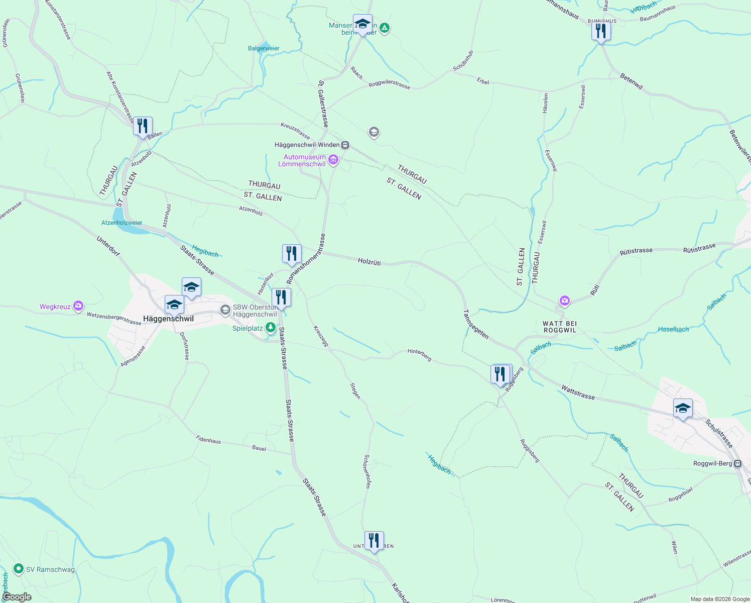 map of restaurants, bars, coffee shops, grocery stores, and more near in Lömmenschwil