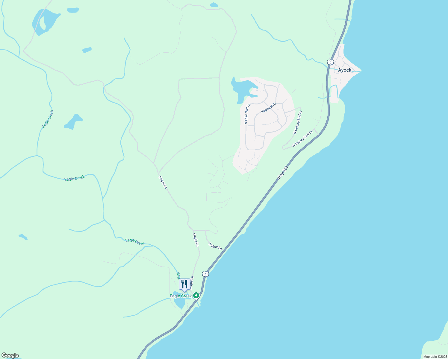 map of restaurants, bars, coffee shops, grocery stores, and more near 50 North Canal View Court in Lilliwaup