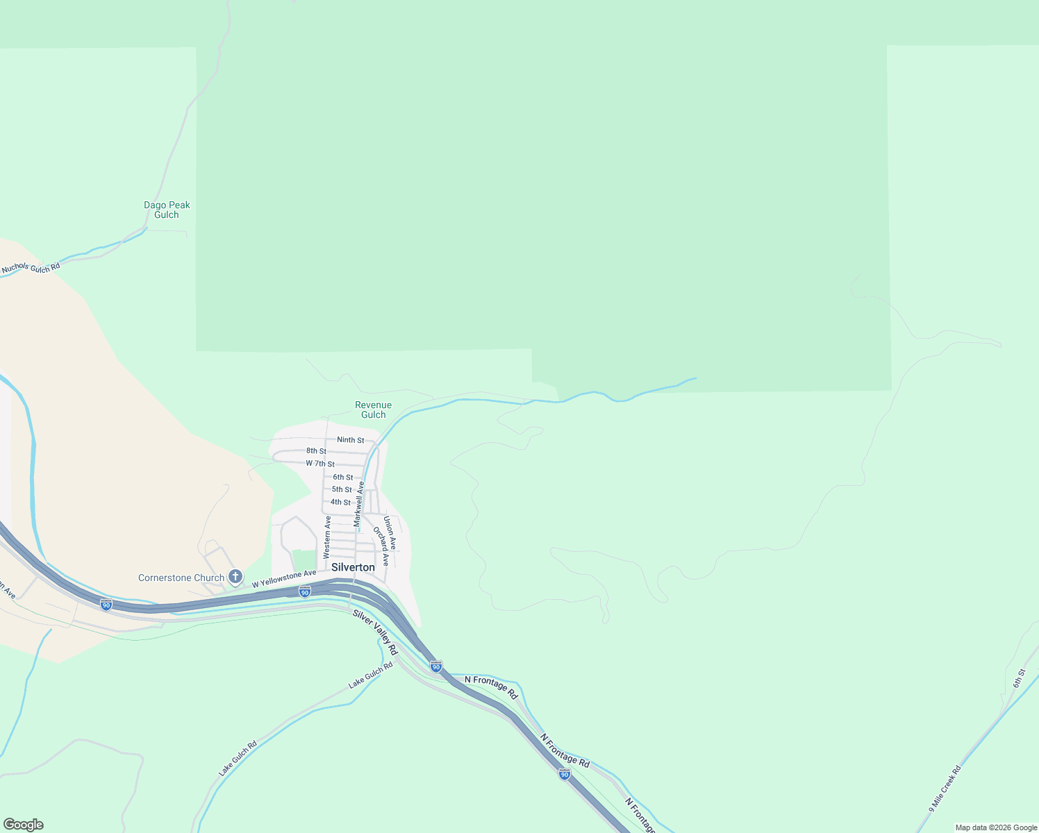 map of restaurants, bars, coffee shops, grocery stores, and more near 498 Revenue Gulch in Silverton