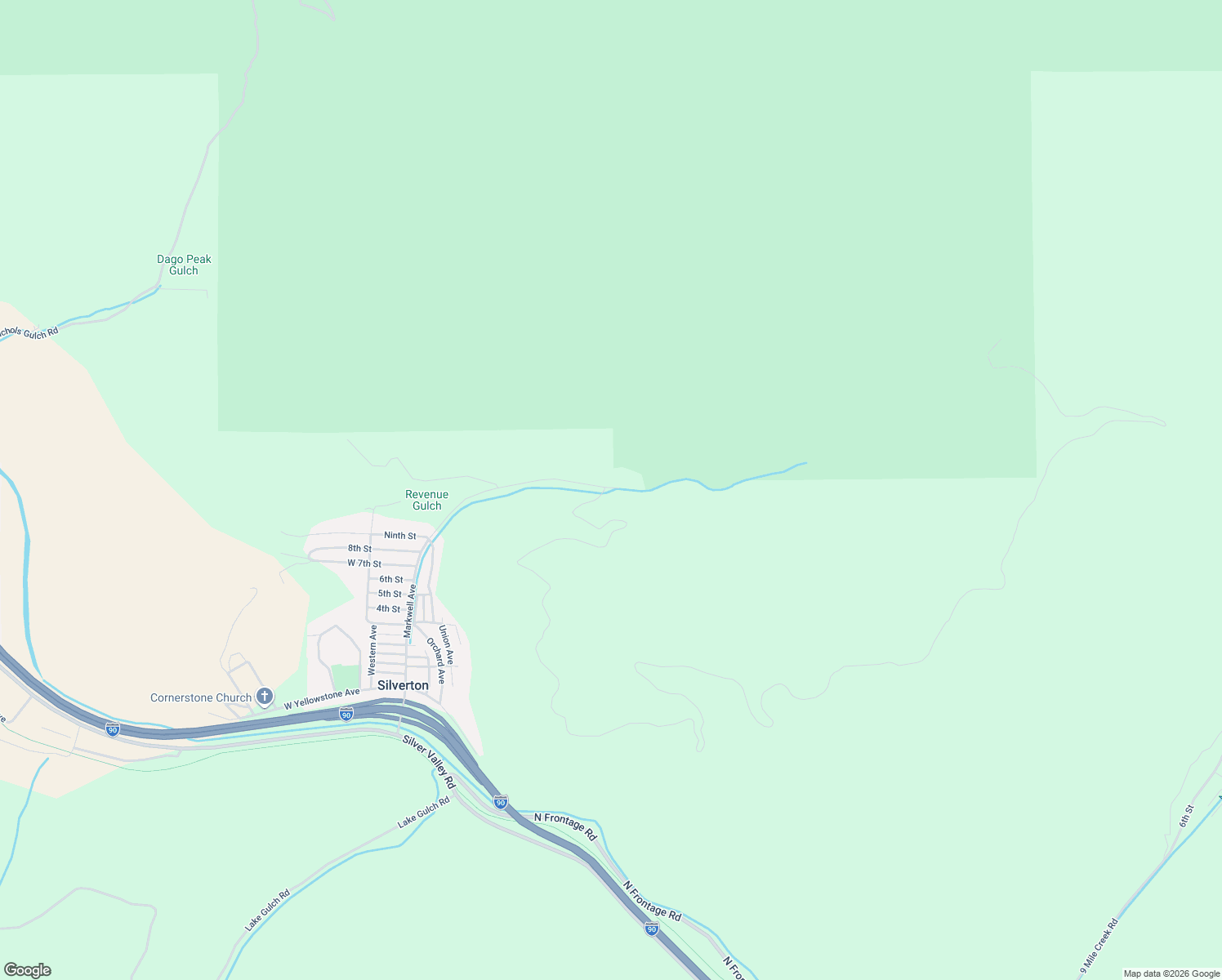 map of restaurants, bars, coffee shops, grocery stores, and more near 498 Revenue Gulch Road in Silverton
