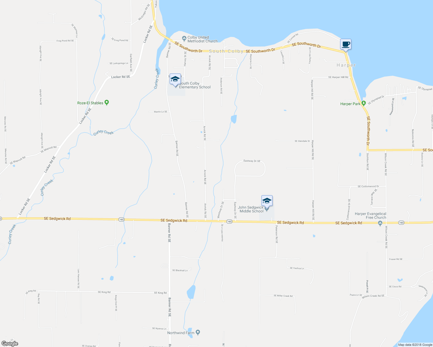 map of restaurants, bars, coffee shops, grocery stores, and more near 4481 Arvick Road Southeast in Port Orchard