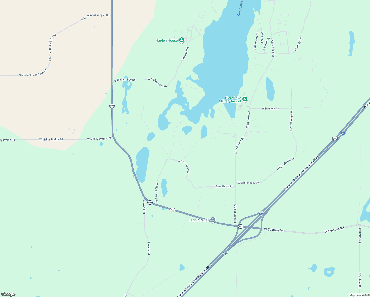 map of restaurants, bars, coffee shops, grocery stores, and more near 21110 West Blue Heron Road in Cheney