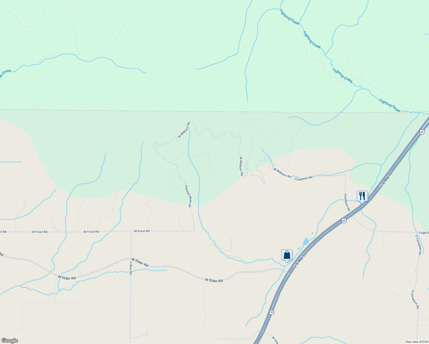 map of restaurants, bars, coffee shops, grocery stores, and more near 17442 Painted Rose Road in Worley