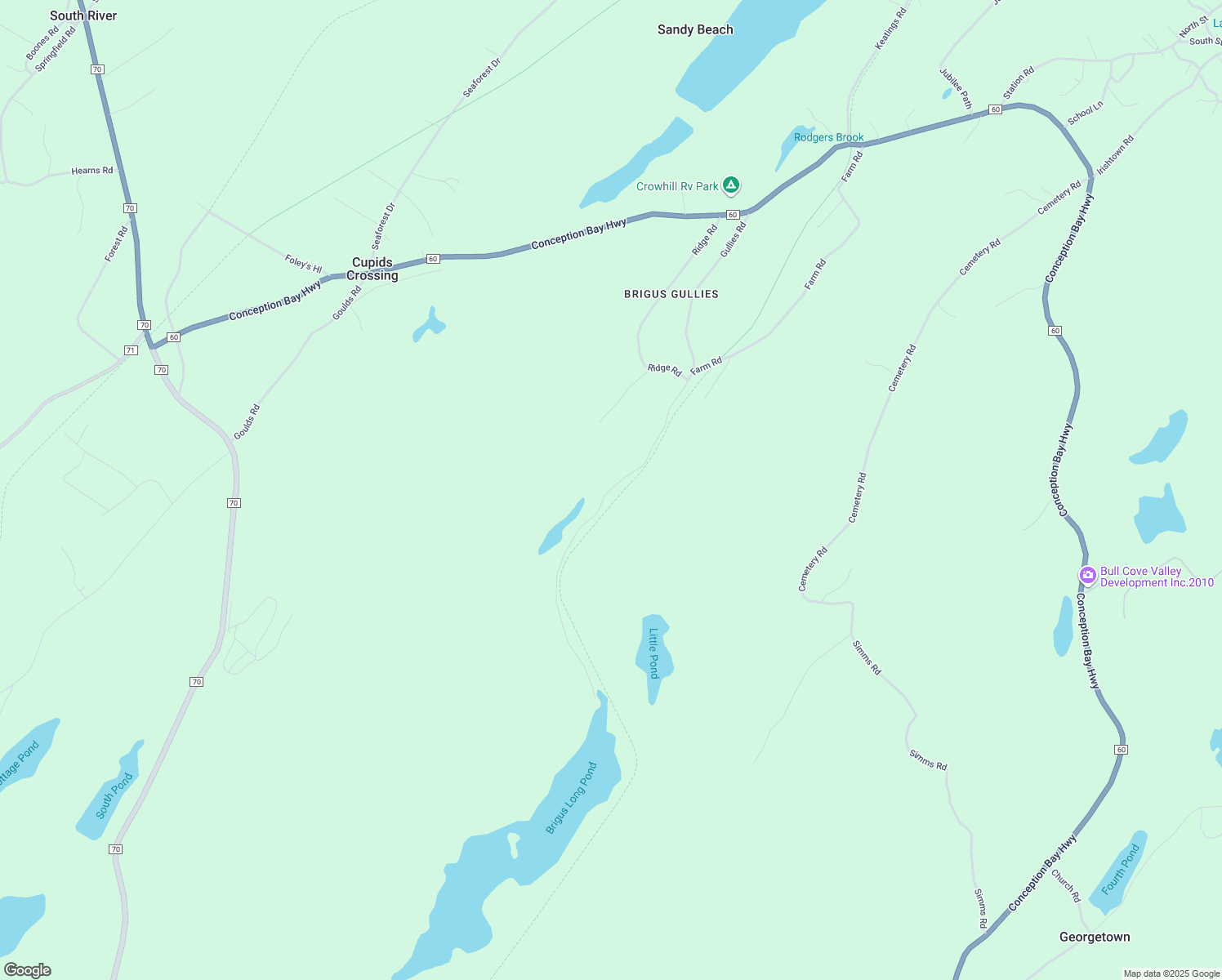 map of restaurants, bars, coffee shops, grocery stores, and more near Long Pond Road in Brigus