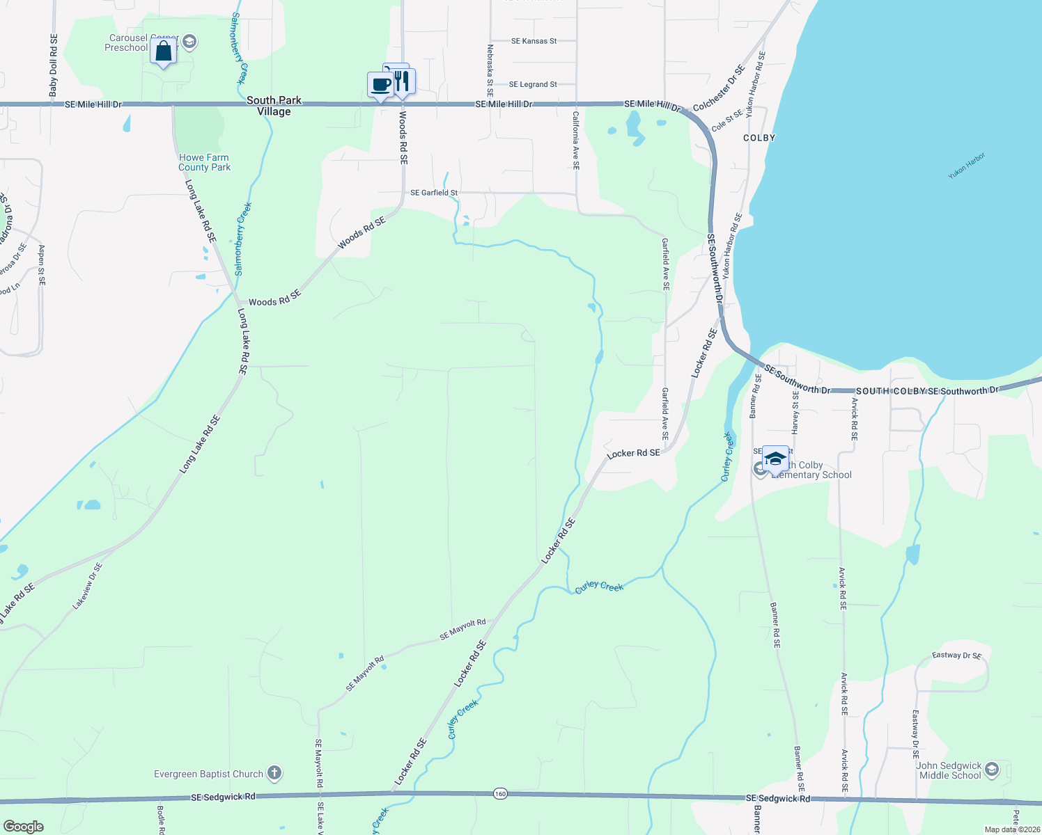 map of restaurants, bars, coffee shops, grocery stores, and more near 3188 Hinkley Road Southeast in Port Orchard