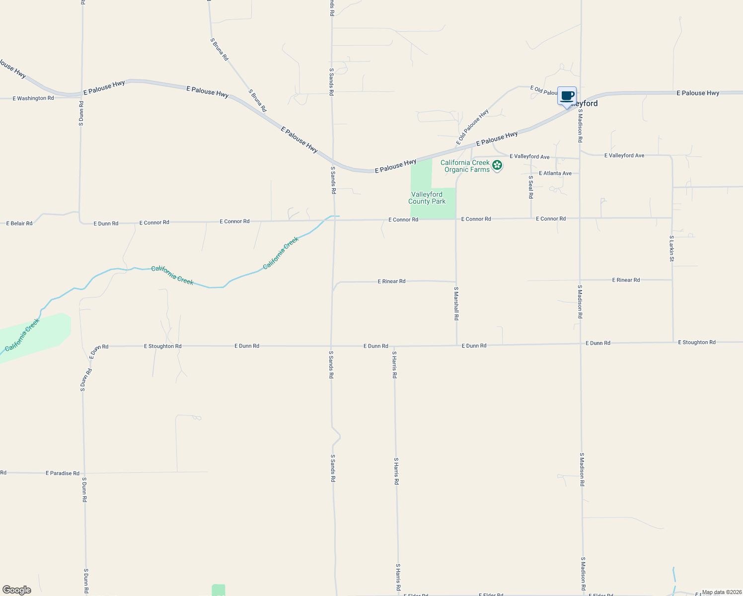 map of restaurants, bars, coffee shops, grocery stores, and more near 10916 East Rinear Road in Valleyford