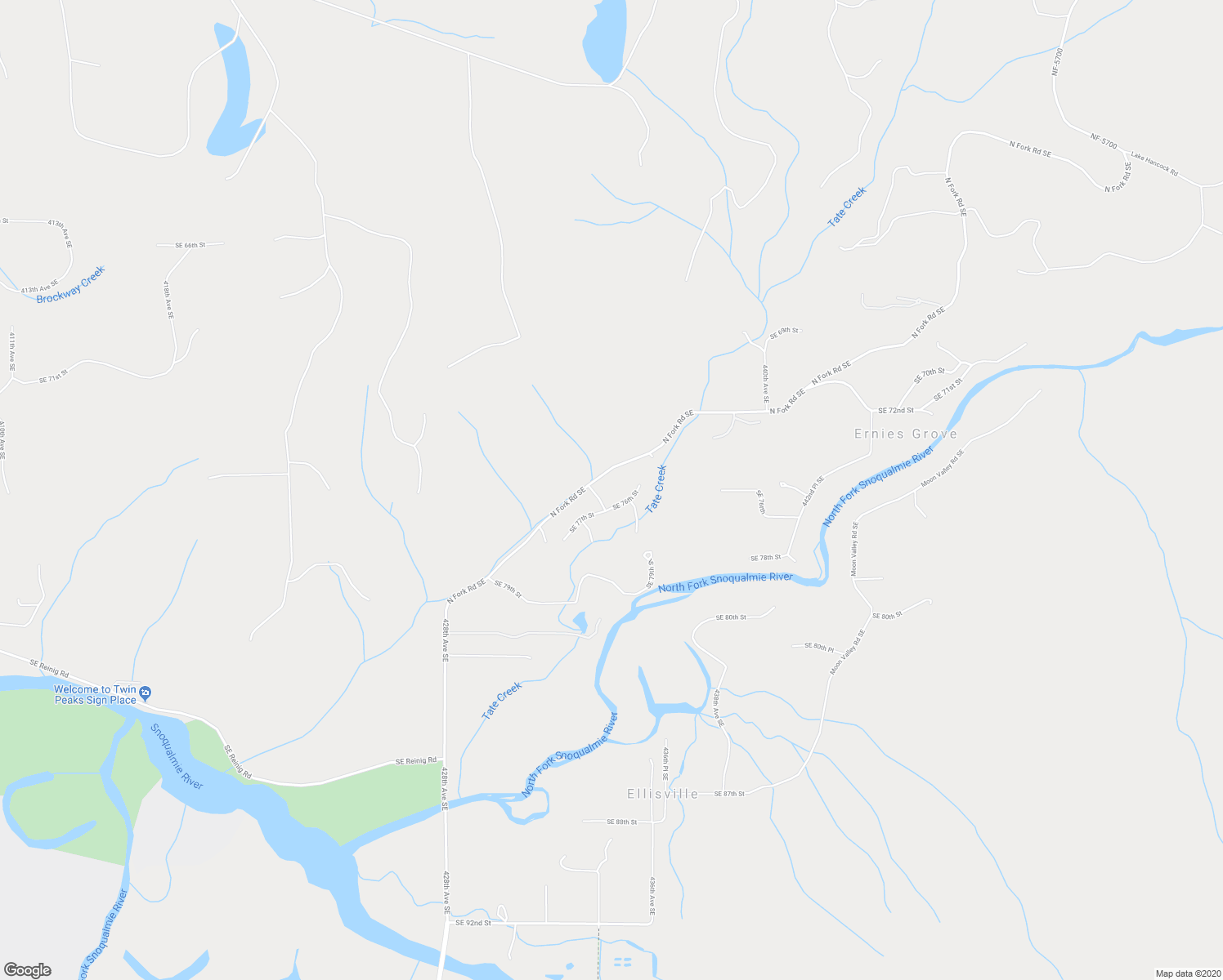 map of restaurants, bars, coffee shops, grocery stores, and more near 7442 N Fork Road Southeast in Snoqualmie