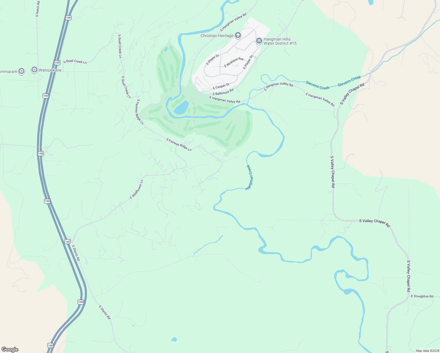 map of restaurants, bars, coffee shops, grocery stores, and more near 13105 South Fairway Ridge Lane in Spokane