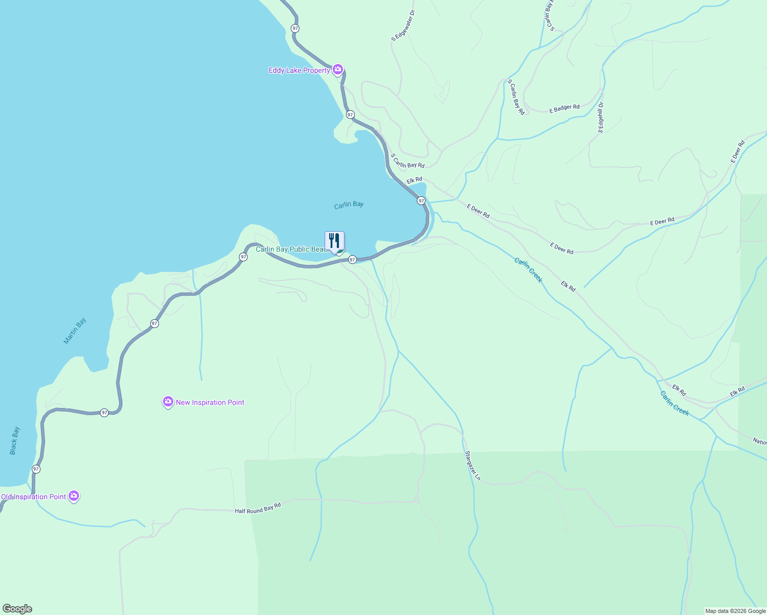 map of restaurants, bars, coffee shops, grocery stores, and more near 33860 Idaho 97 in Harrison