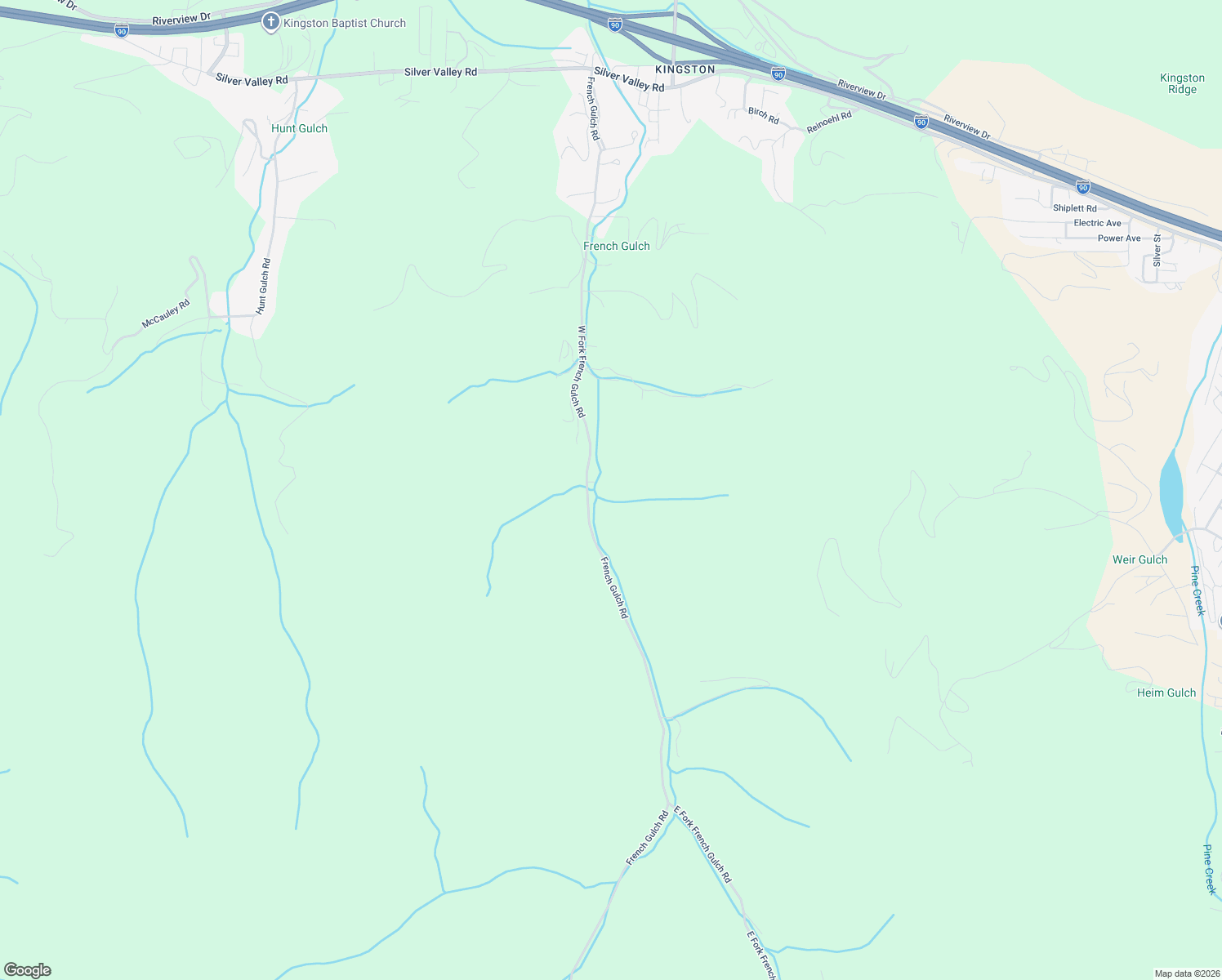 map of restaurants, bars, coffee shops, grocery stores, and more near 1031 French Gulch Road in Shoshone County
