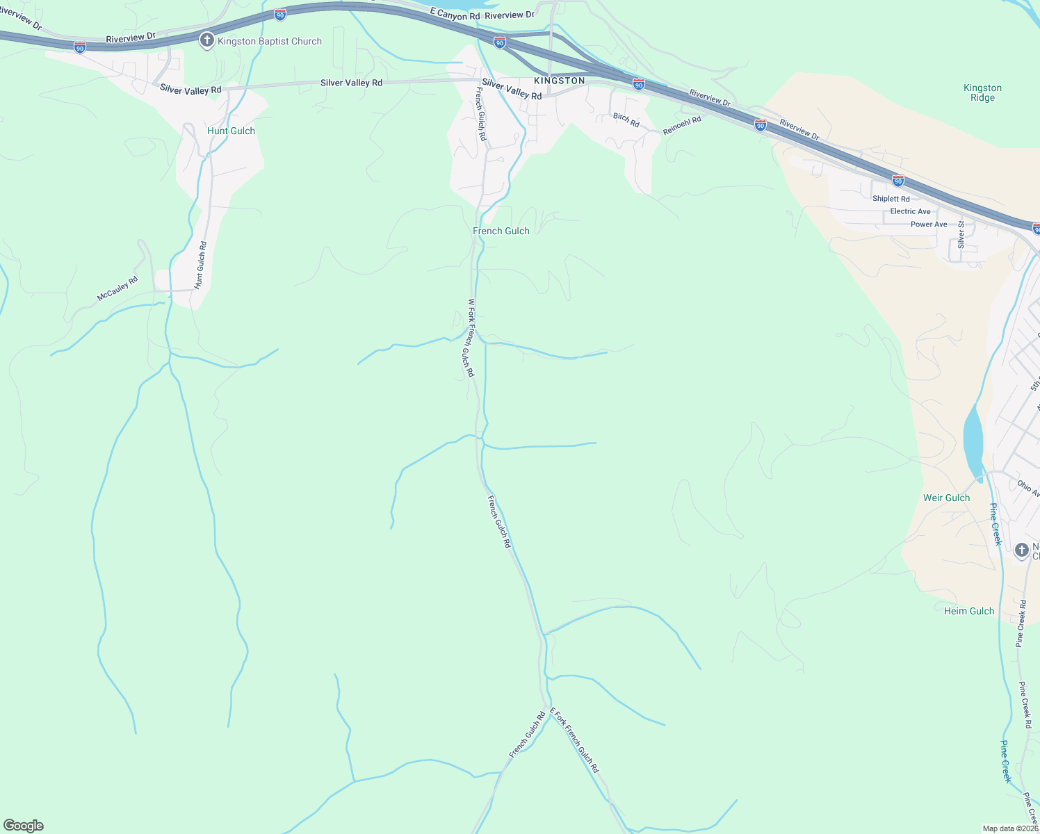 map of restaurants, bars, coffee shops, grocery stores, and more near 1031 French Gulch Road in Shoshone County