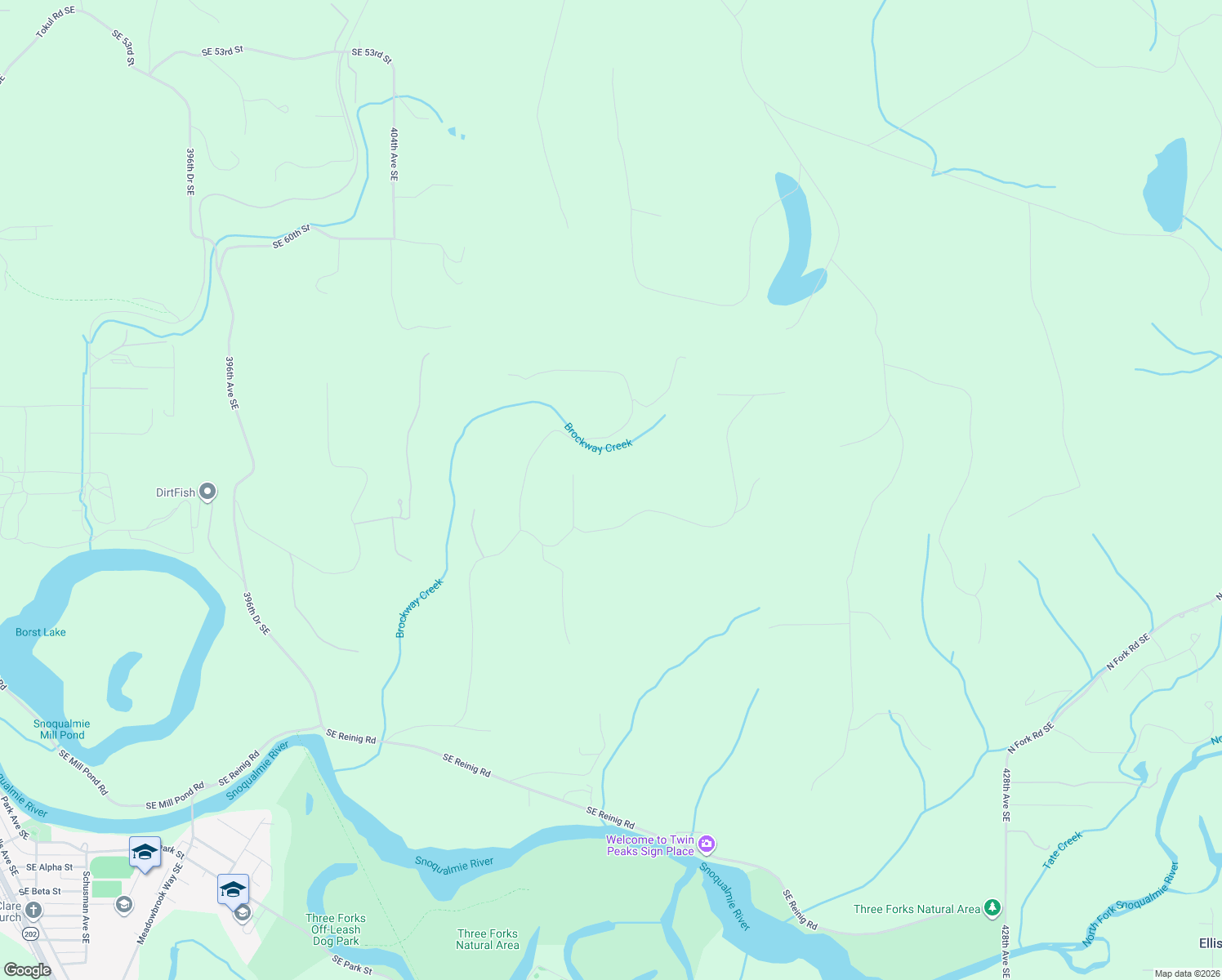 map of restaurants, bars, coffee shops, grocery stores, and more near 6926 411th Avenue Southeast in Snoqualmie