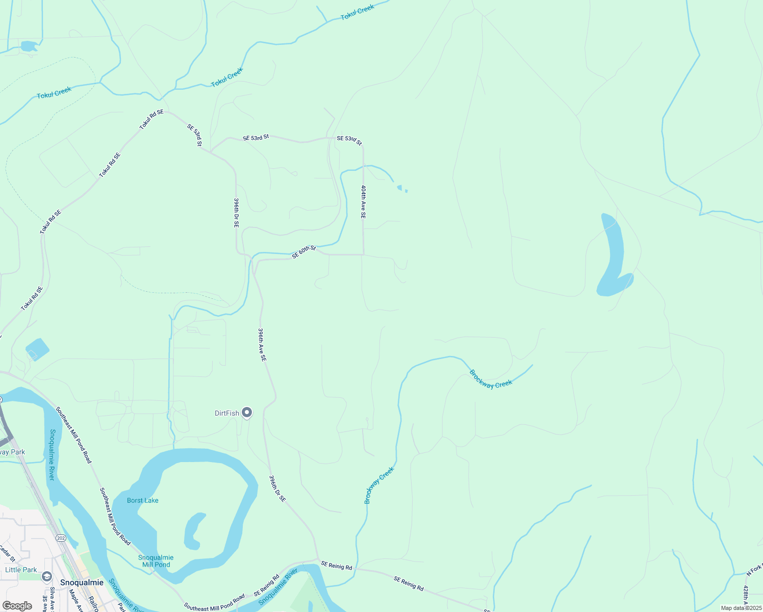 map of restaurants, bars, coffee shops, grocery stores, and more near 6210 404th Lane Southeast in Snoqualmie