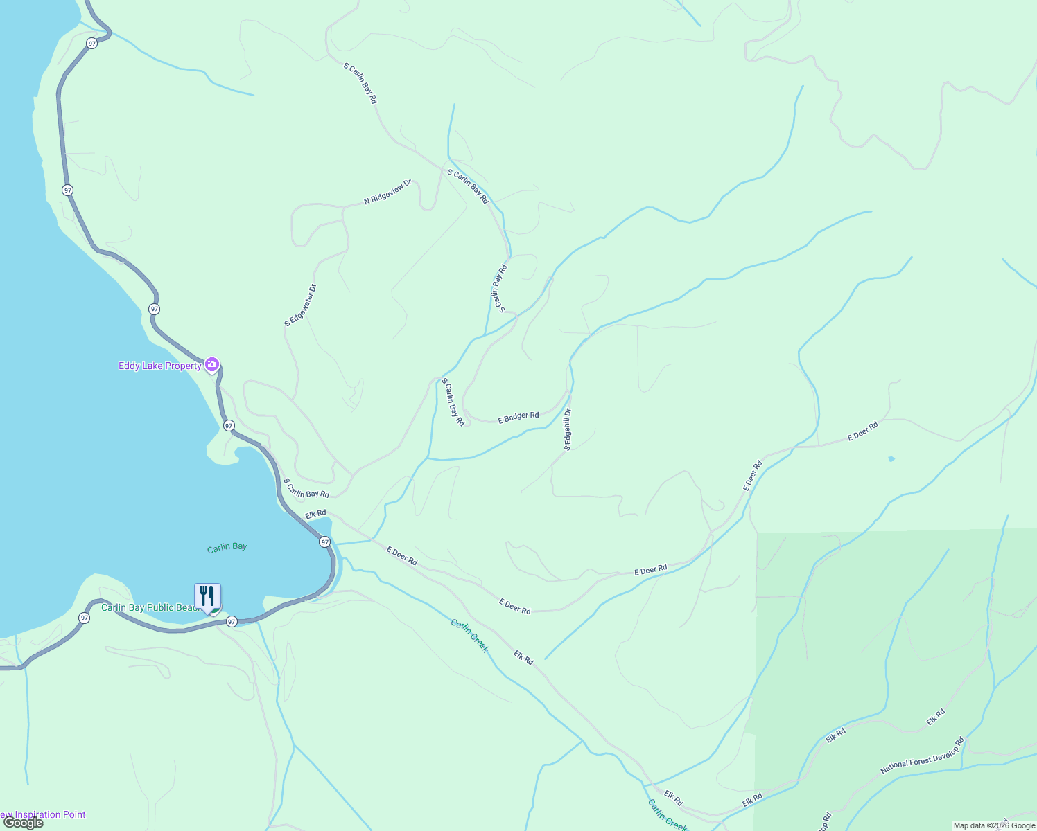map of restaurants, bars, coffee shops, grocery stores, and more near 14942 South Carlin Bay Road in Harrison