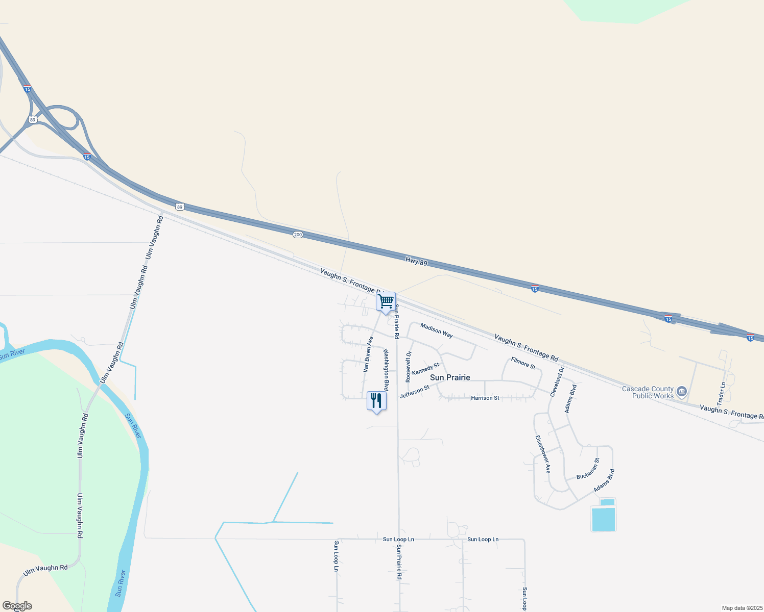 map of restaurants, bars, coffee shops, grocery stores, and more near 105 Truman Avenue in Great Falls
