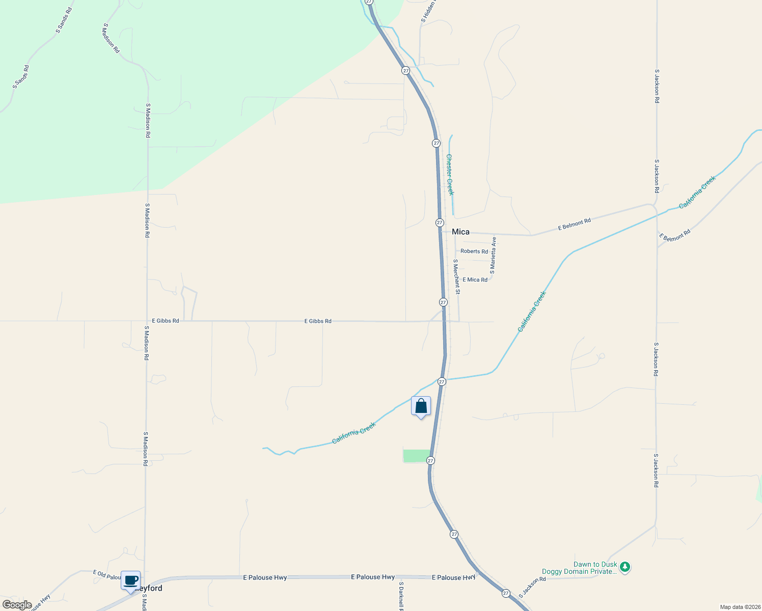 map of restaurants, bars, coffee shops, grocery stores, and more near 13715 East Gibbs Road in Mica