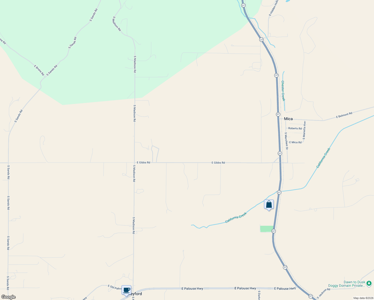 map of restaurants, bars, coffee shops, grocery stores, and more near 12909 East Gibbs Road in Mica