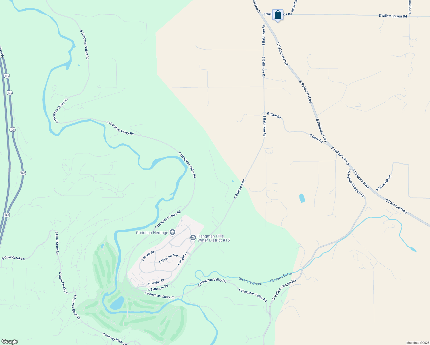 map of restaurants, bars, coffee shops, grocery stores, and more near South Latah Lane in Spokane County