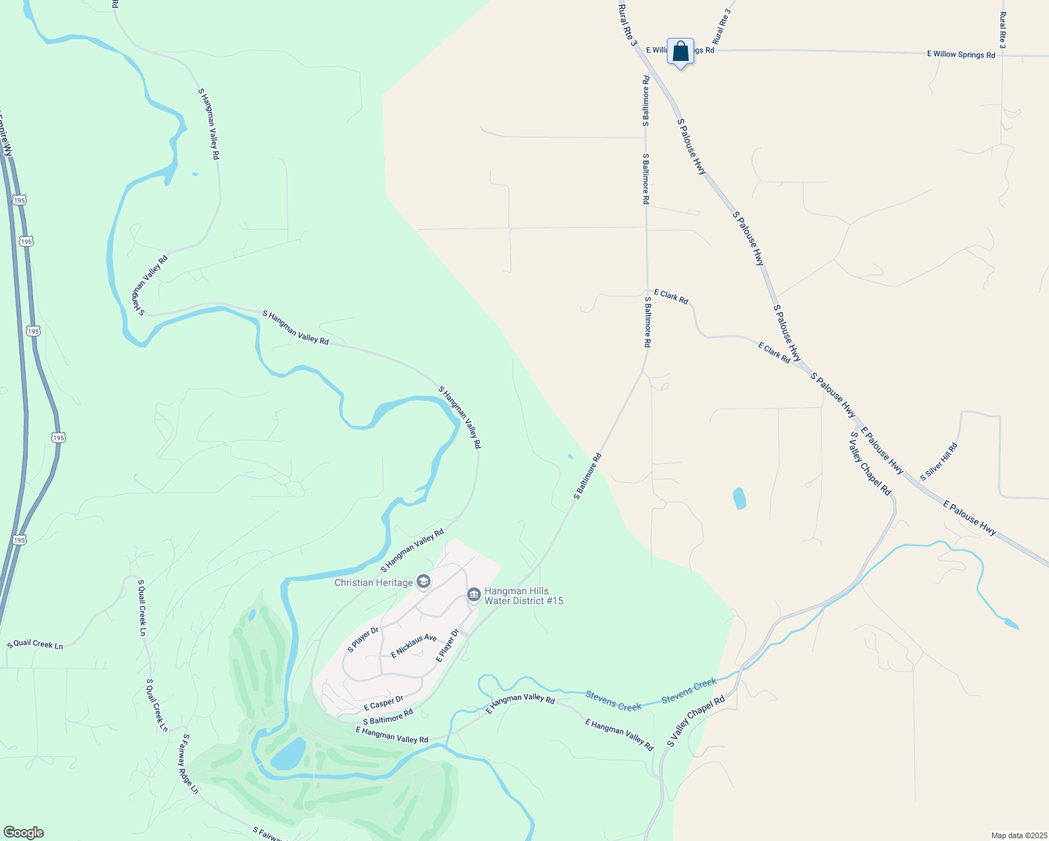 map of restaurants, bars, coffee shops, grocery stores, and more near South Latah Lane in Spokane County